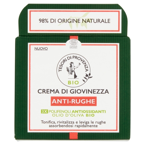 Tesori di Provenza Crema Viso Anti-rughe Giorno, Con Olio d'Oliva Bio, Ricco in Polifenoli, 50 ml